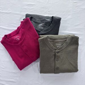 L.L.Bean Henley Long Sleeve Shirts Mens XL Bundle Gray Red Green Waffle Pristine